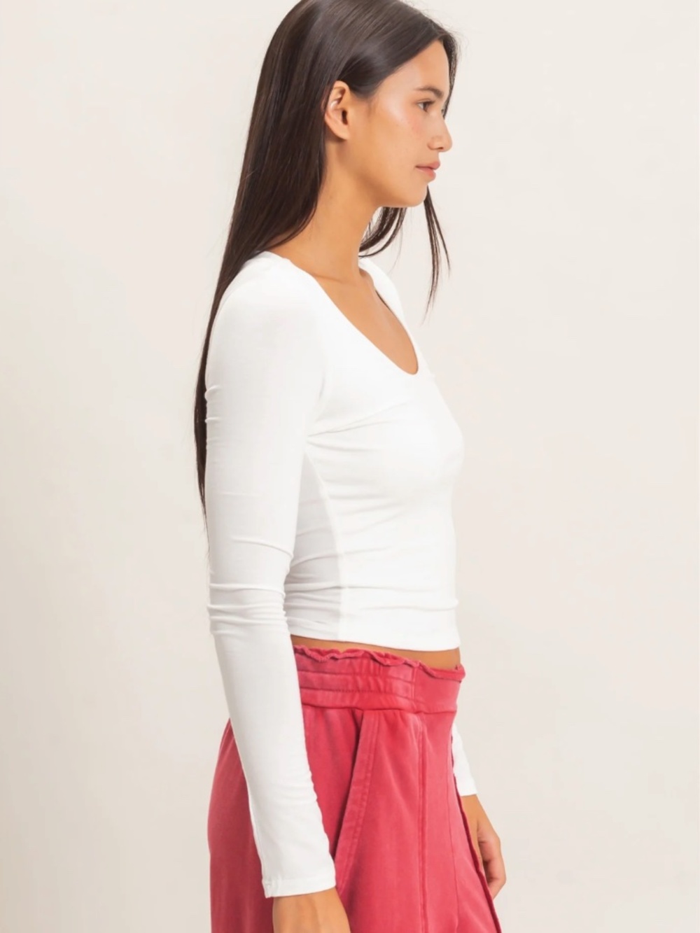 NEW 🤍 Double Zero Off White Scoop Neck Long Sleeve Top – Medium - Picture 6 of 7